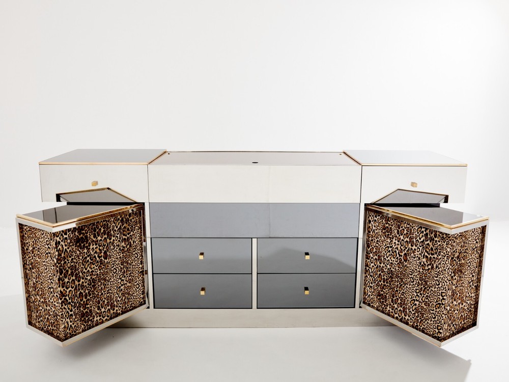 Michel Pigneres brass mirrored leopard bar sideboard 1969