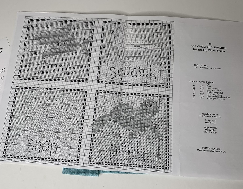 Imaginating Cross Stitch Completed & Pattern 3179K Sea Creature Squares