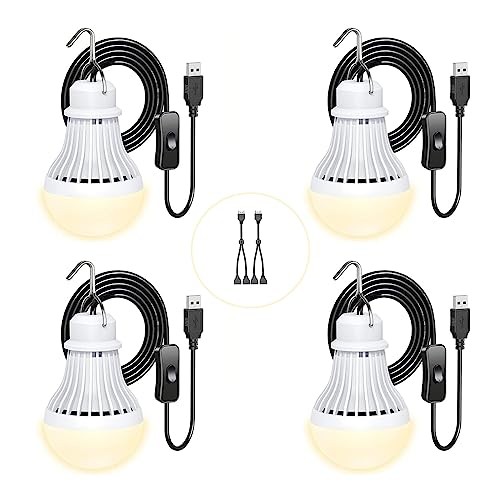 4 Pack USB Light Bulb, USB LED Camping Light Lantern, 8.2 ft Warmwhite-4pcs