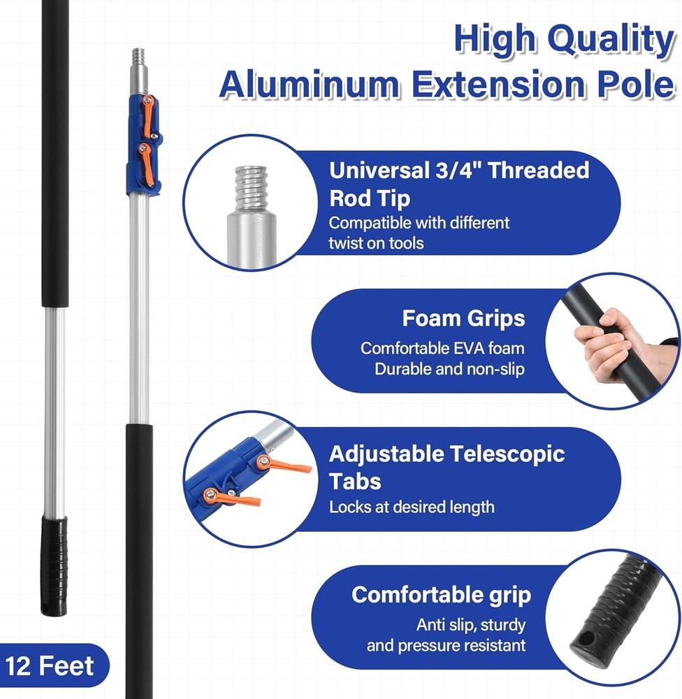 Telescoping Extension Pole, 5-12FT Multi-Purpose Extendable Pole with Universal