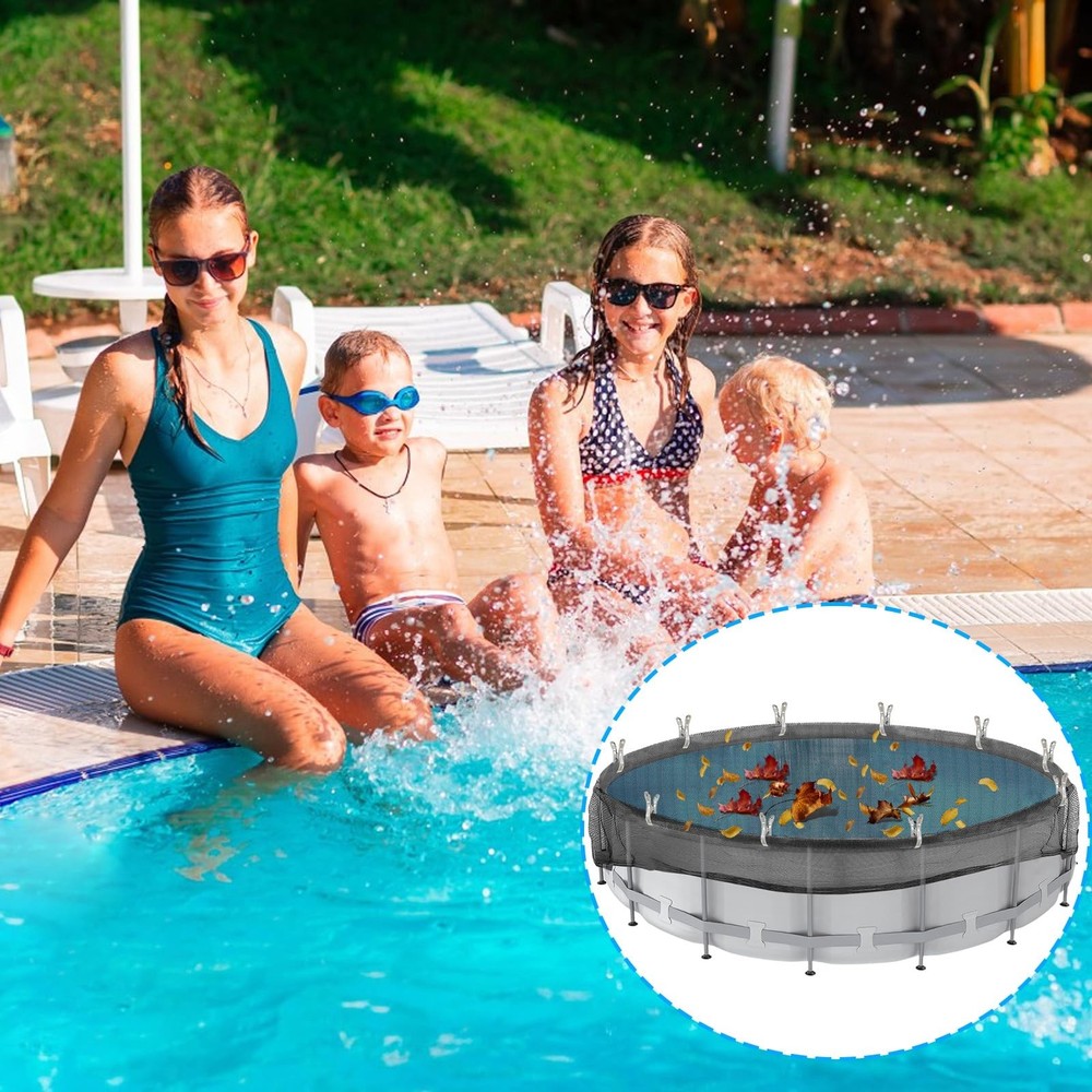 24ft Round Pool Leaf Net Cover with Metal Clips - Winter Safety Mesh Solution