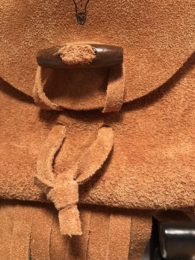 Muzzleloading black powder Fringed Engraved Bag Handcrafted Brown Suede Leather
