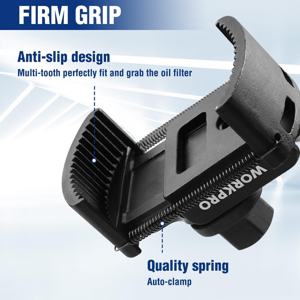 WORKPRO Adjustable Universal Oil Filter Wrench Removal Tools w/Auto-Clamp Spring