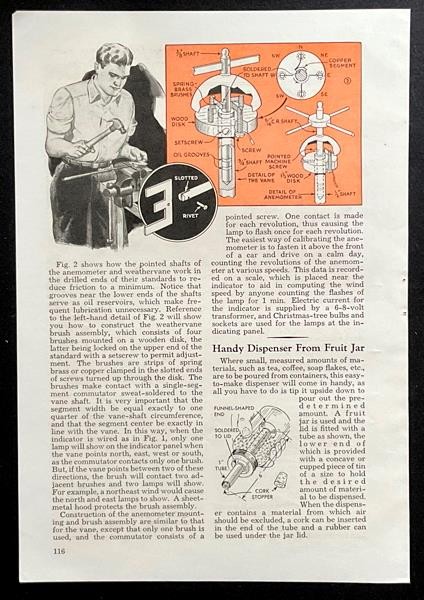 “Electrical Indicator Blinks Wind Speed & Direction” 1944 HowTo PLANS Anemometer