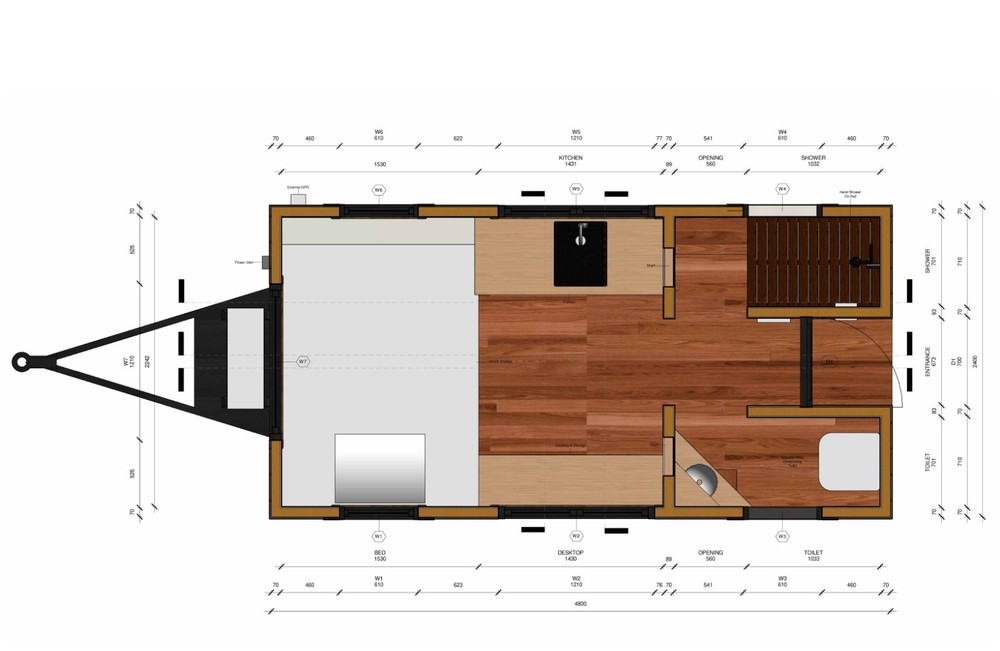 Generic Wood Construction Tiny Mobile Home Building Plans - 15'9"" x 7'10"" - 12
