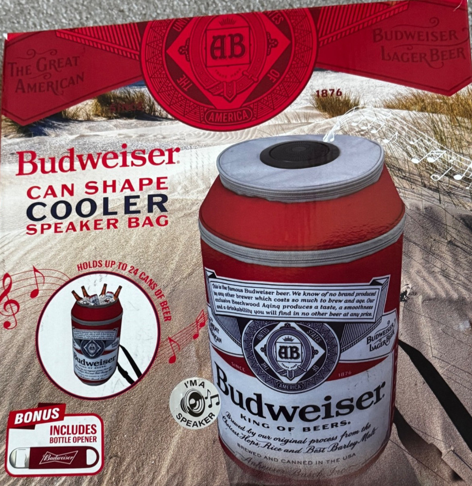 BUDWEISER 24 CAN CAN SHAPED COOLER BACKPACK WITH BLUETOOTH SPEAKER