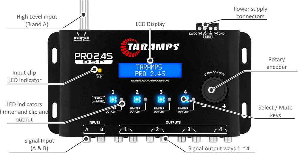 Taramps Pro 2.4S DSP Crossover Full Digital Signal Processor & 15-Band Equalize