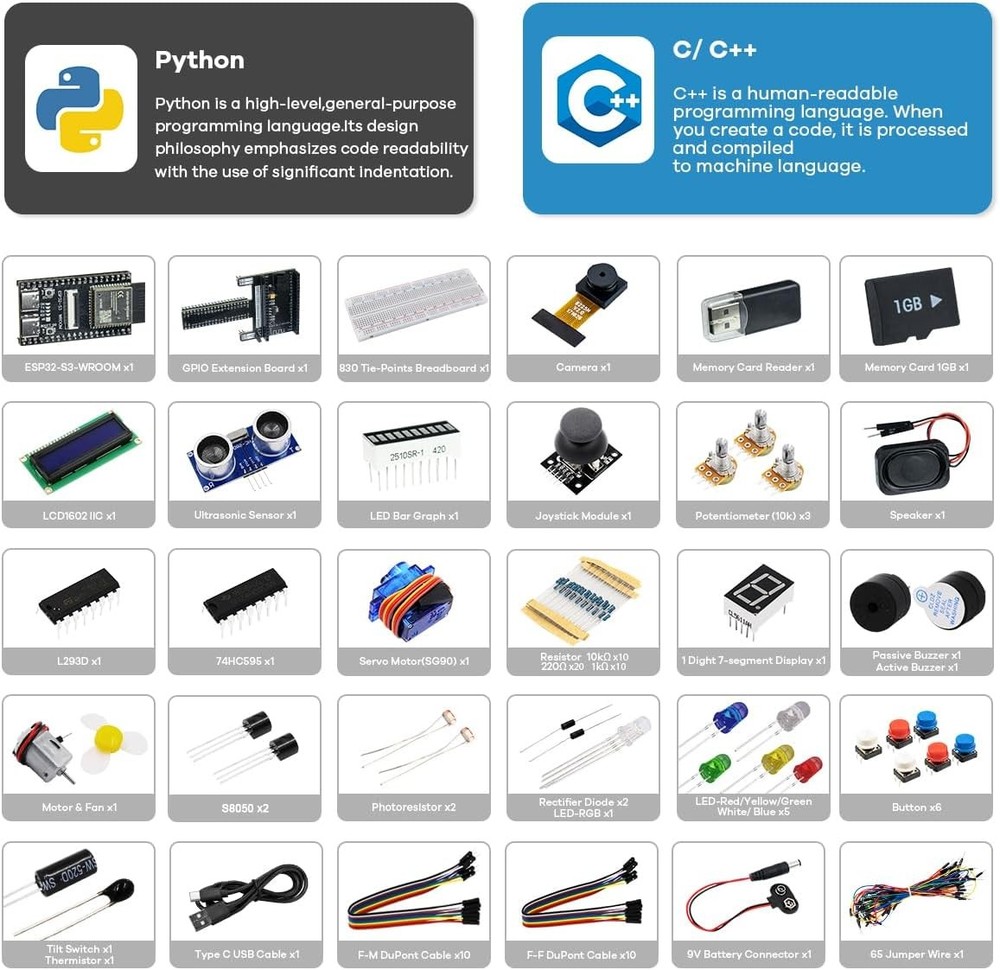 Super Starter Kit for ESP32-S3-WROOM MicroPython and C Language Programming Kit