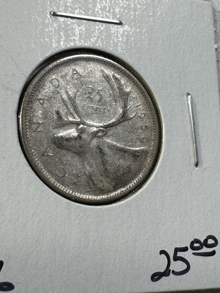 1956 Canada 25 Cents Silver Coin