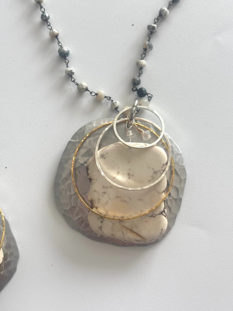 White Turquoise Dendritic Opal Pendant Necklace