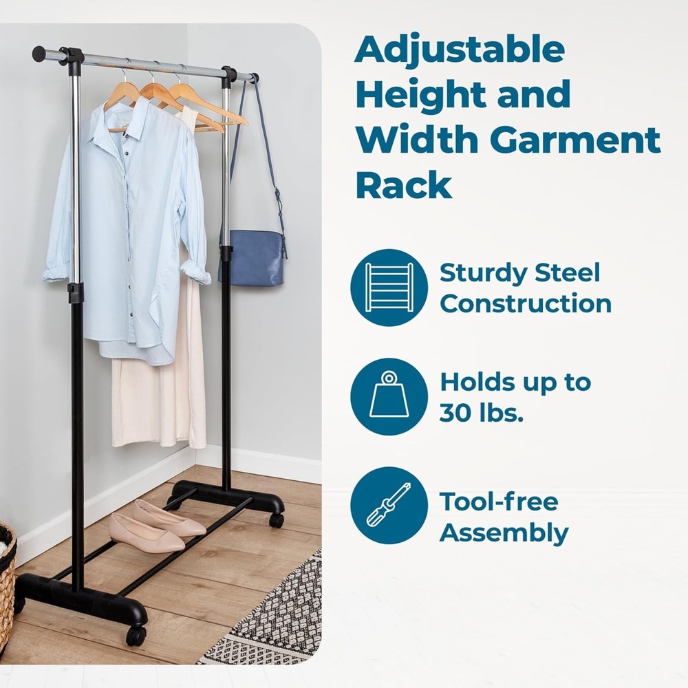 Rolling Clothes Rack with Adjustable Dimensions - Durable Metal Design