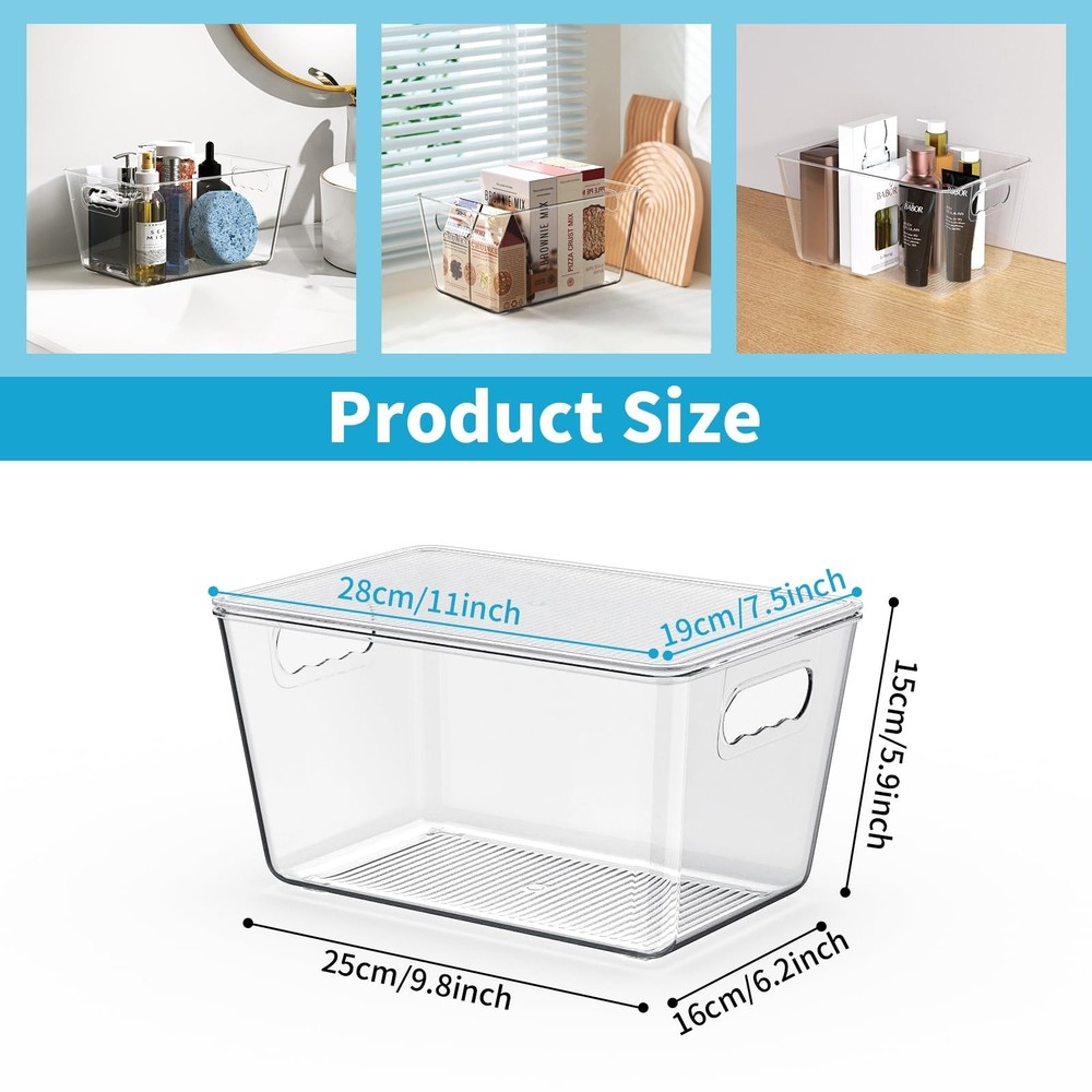 6 Pack Clear Stackable Storage Bins with Lids, Large Plastic Pantry Organizer...