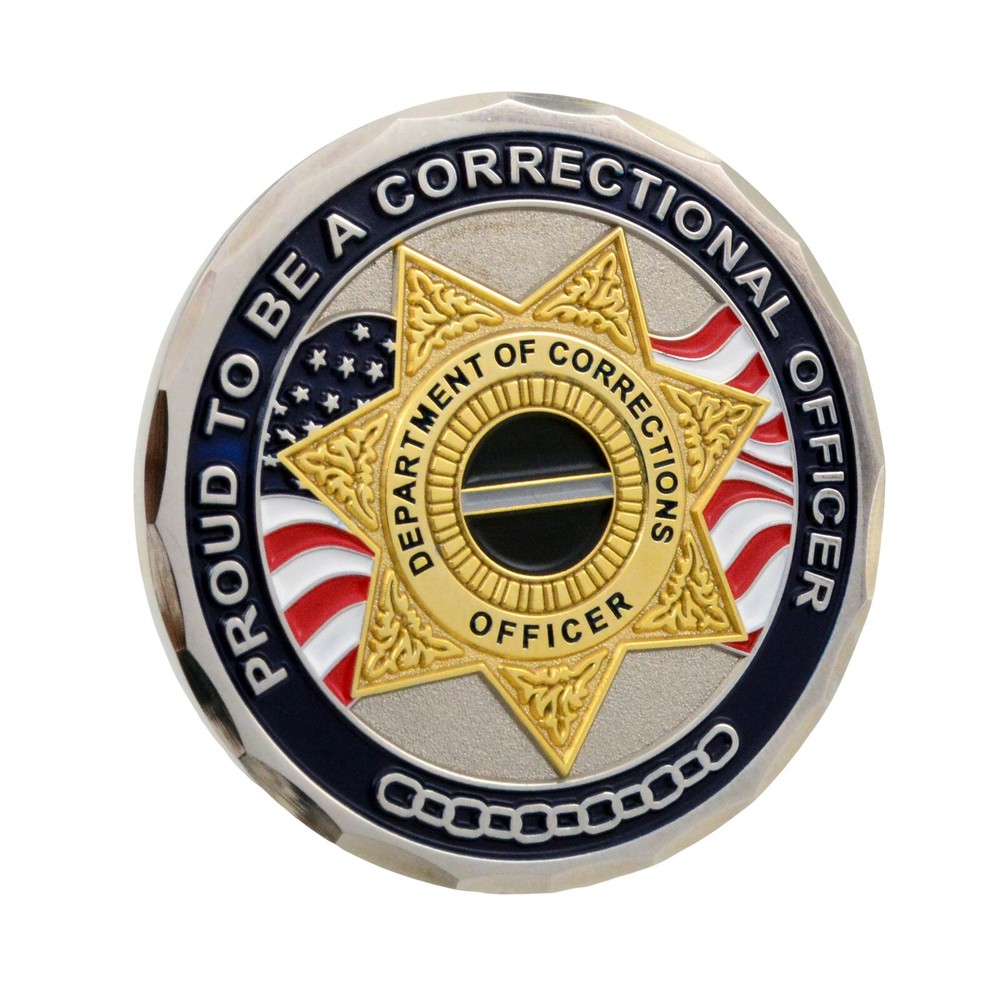 Corrections Officer 7 PT Badge Challenge Coin Thin Gray Line Prisons Core Values