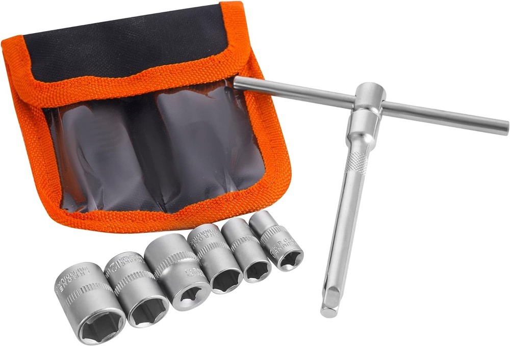 Folding Mini T-Handle Socket Set 1/4'' Drive Tool Kit for Motorcycle ATV UTV,