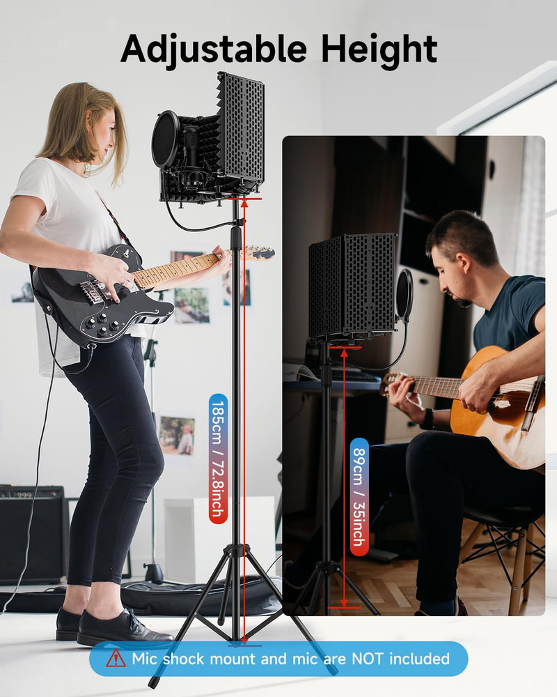 Microphone Isolation Shield with Pop Filter & Tripod Stand, Foldable Mic Shield