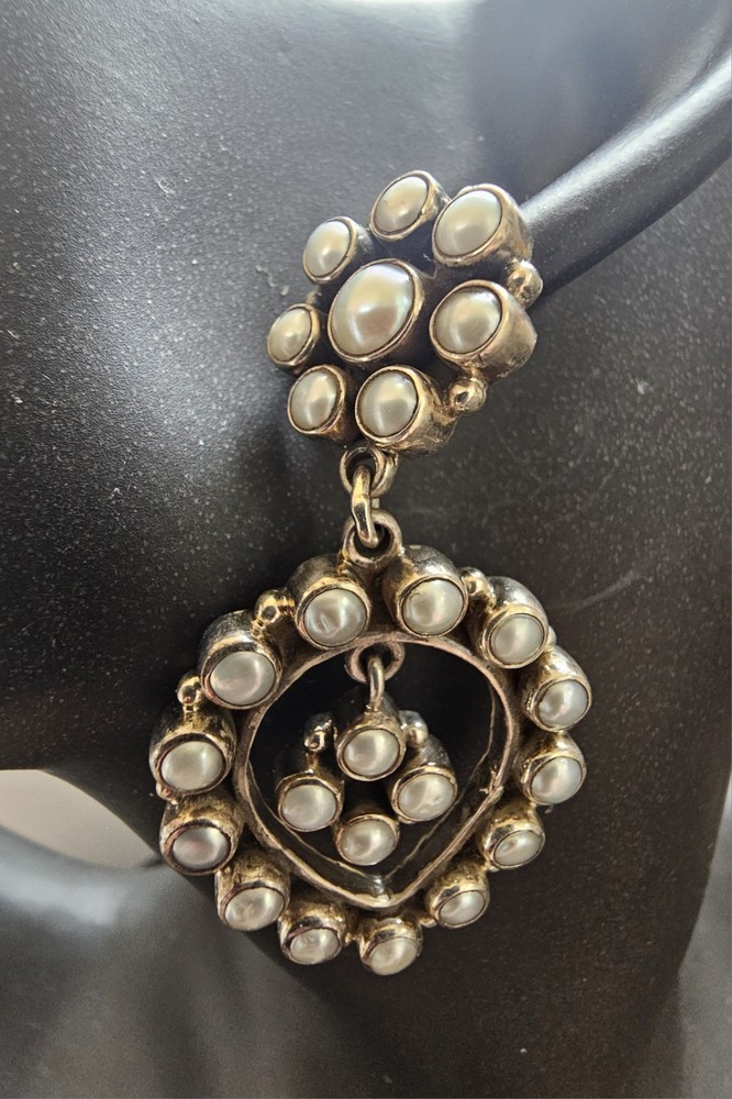 Massive Dan Dodson Sterling Pearl Dangle Earrings 2” Statement Southwestern...
