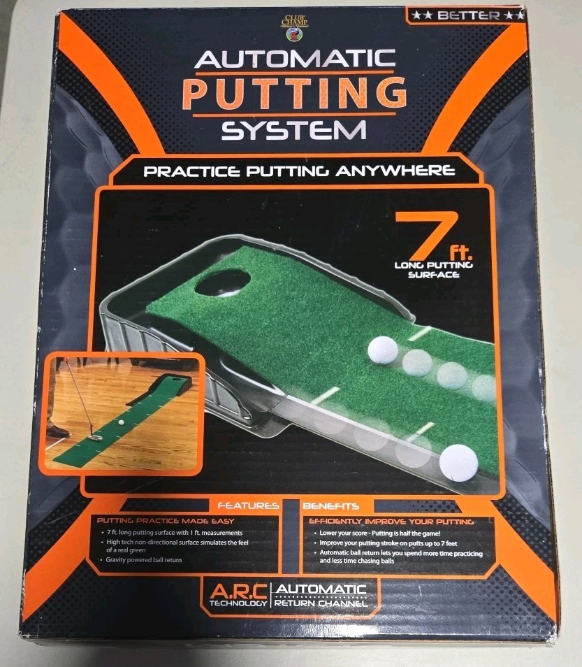 Club Champ Automatic Golf Putting System GRAVITY Feed 7 Ft Black & Green