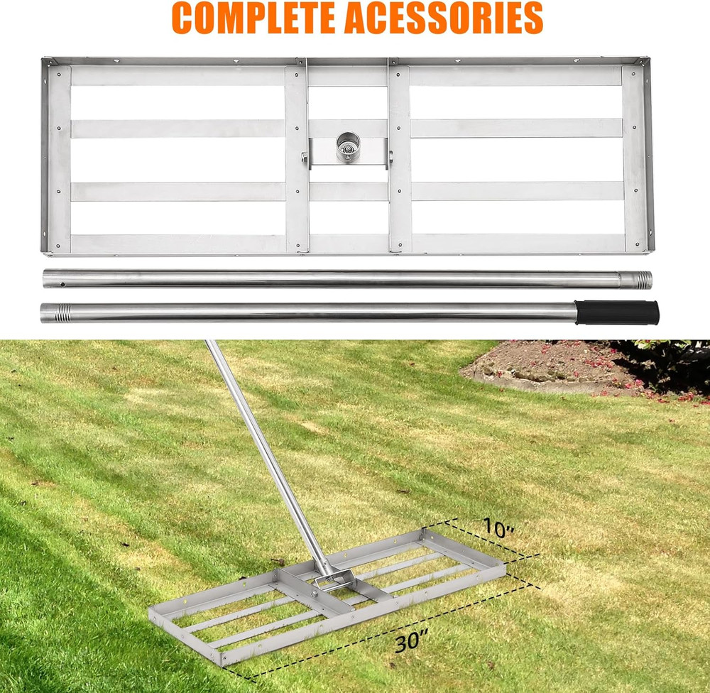 Durable Lawn Leveling Rake with 6Ft Handle & 180° Rotation for Easy Use