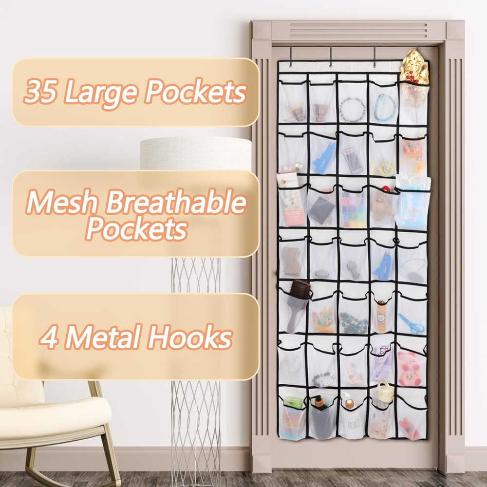 35 Pockets Over the Door Shoe Organizer