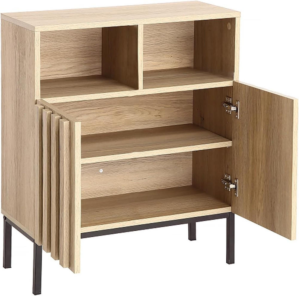 Modern Industrial Buffet Cabinet with Storage & Adjustable Shelf, Fluted Design