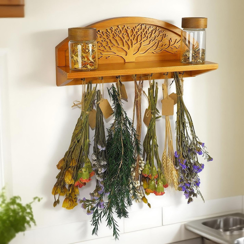 Hanging Herb Drying Rack - Artistic Life Tree Design. Space-Saving Kitchen Flowe