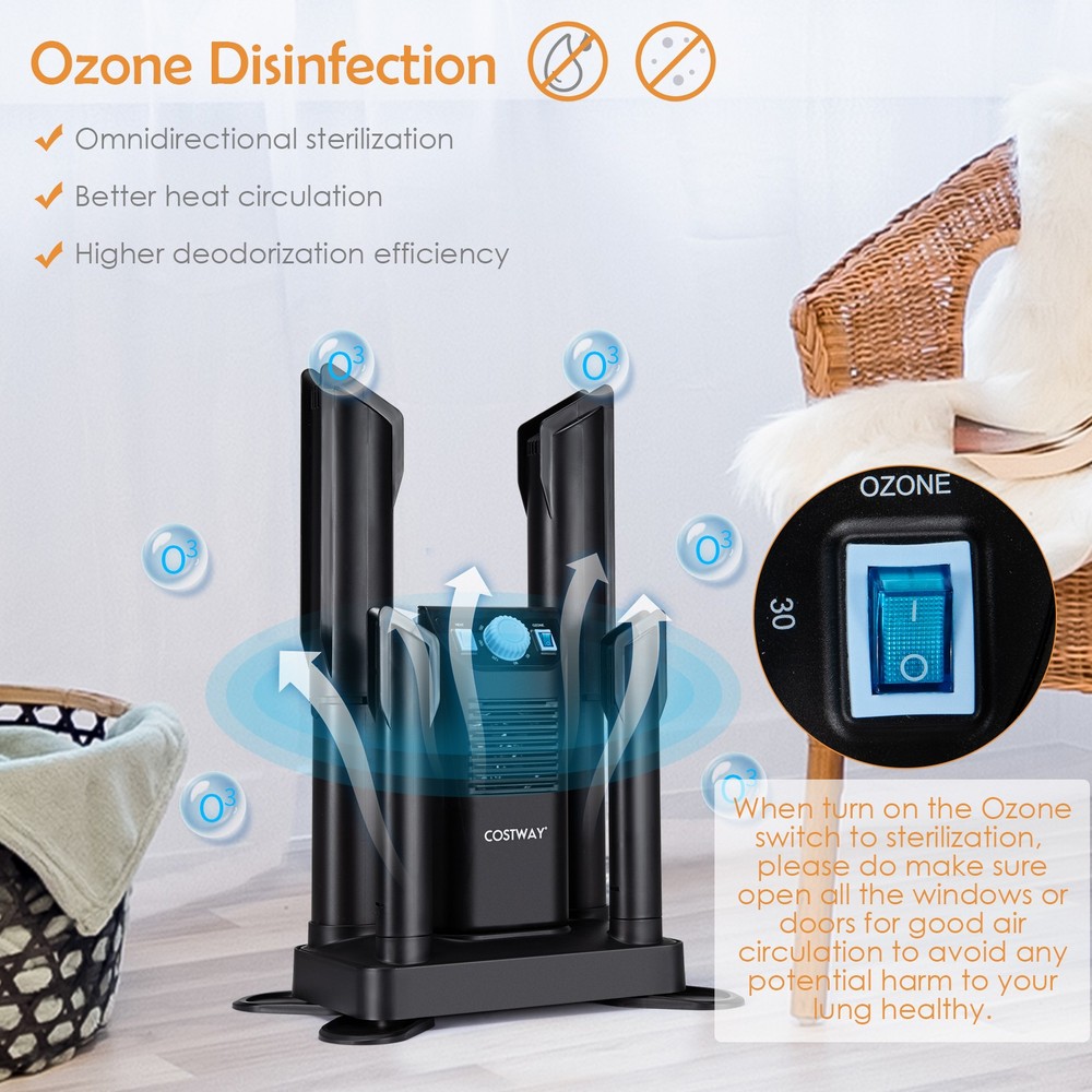 Electric 4 Shoe Dryer Deodorizing Boot Warmer W/ 180 Mins Timer & Heating Blower