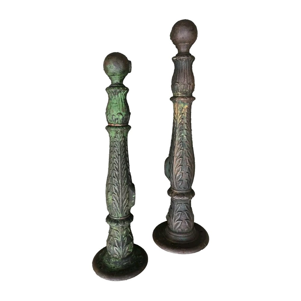 Old CAST IRON Architectural Salvage Holyoke Ma Rail Posts Pair