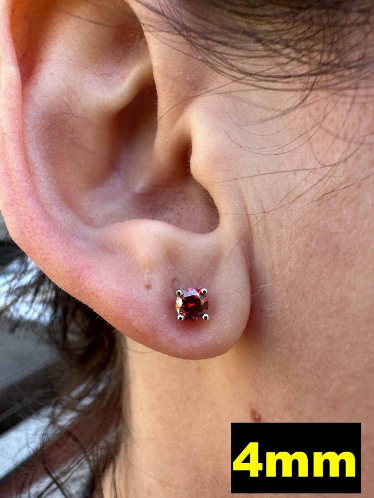 Real Ruby Red Moissanite Screwback Stud Earrings 925 Silver 3-8mm Iced Pass Test