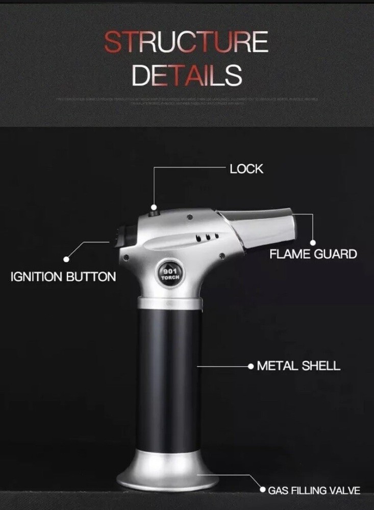 Jet Blow Torch Gun Lighter Silver For Cooking Baking Cigars Camp Fires Welding