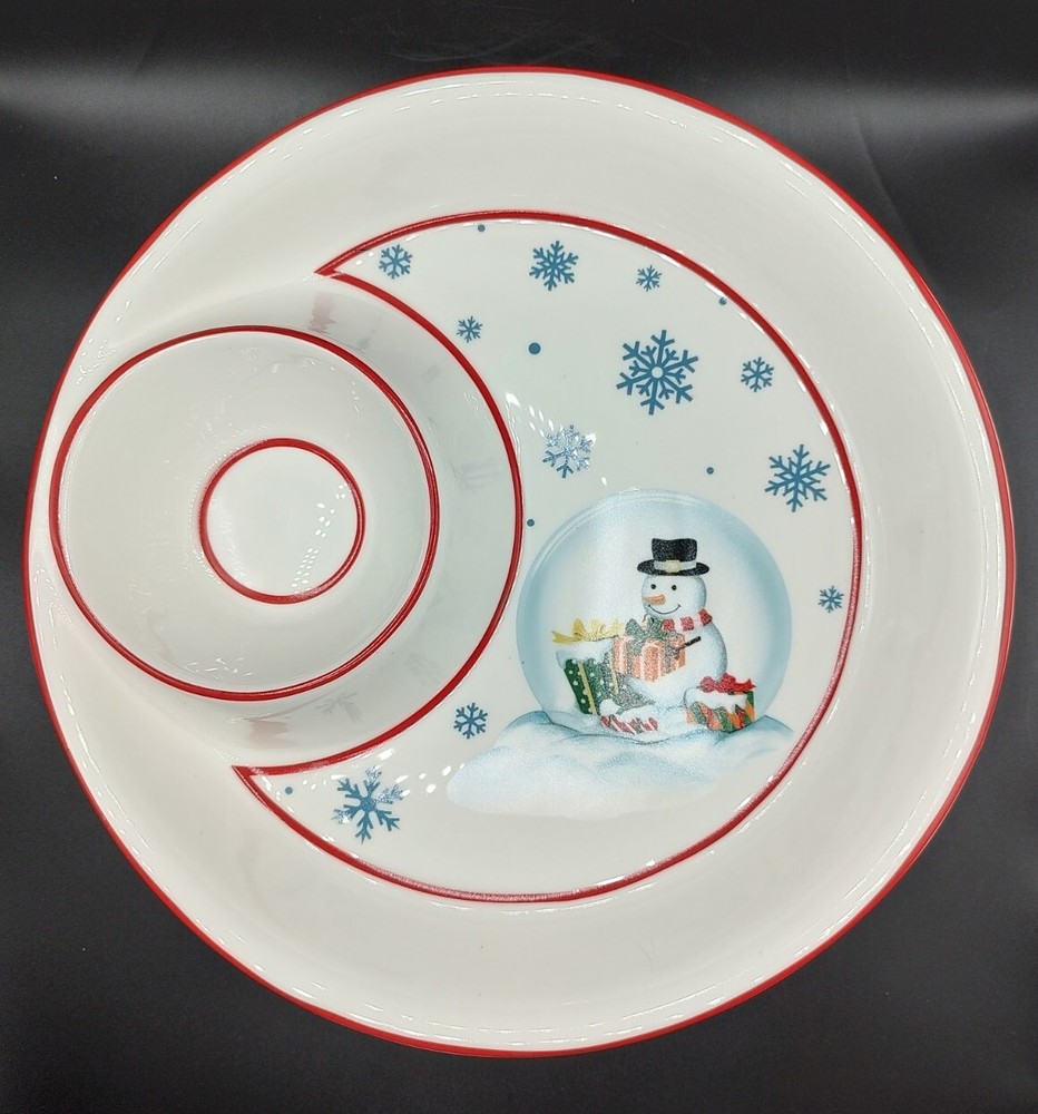 Yankee Candle Ceramic Snow Globe Chip And Dip Plate