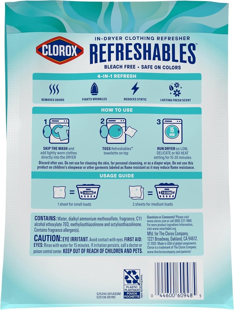 Refreshables In Dryer Clothing Refresher, Spring Fresh, 30 Towelettes