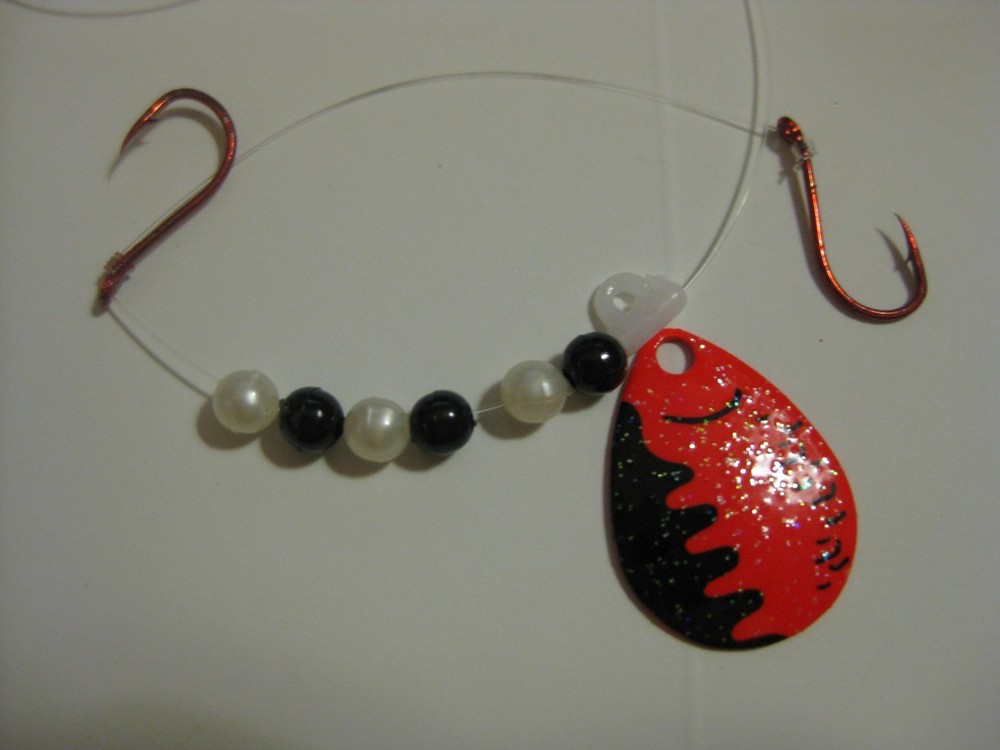 Walleye 2 Hook Spinner Rigs Crawler Harness (Red Perch Crystal)