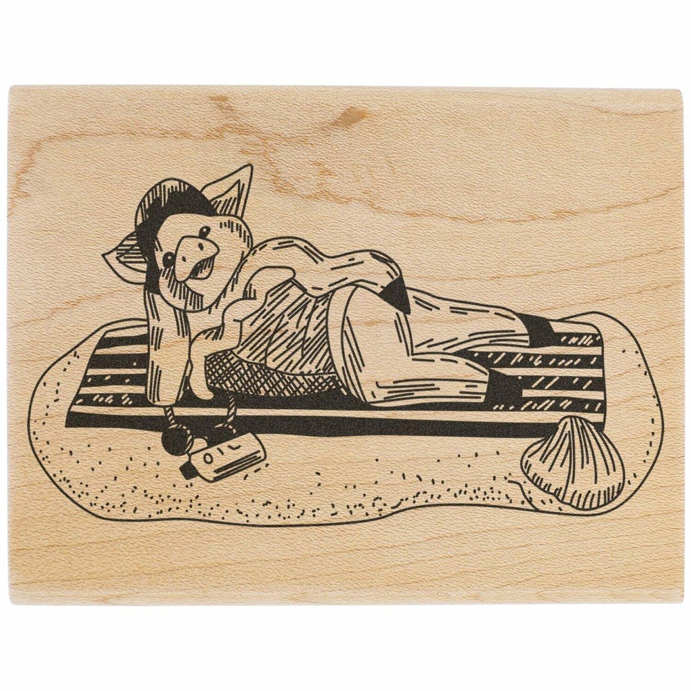Pig On Beach Blanket Art Rubber Stamp