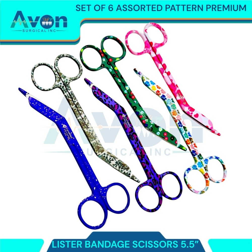 5.5in Multi-Color Pattern Nurse Bandage Shears, Assorted 6pcs Set - Premium