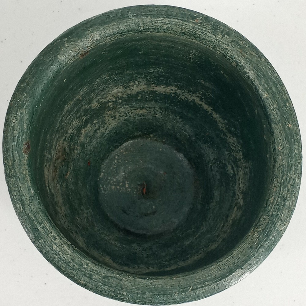Pottery Planter Green 5" Matte Finish White Diamond Design