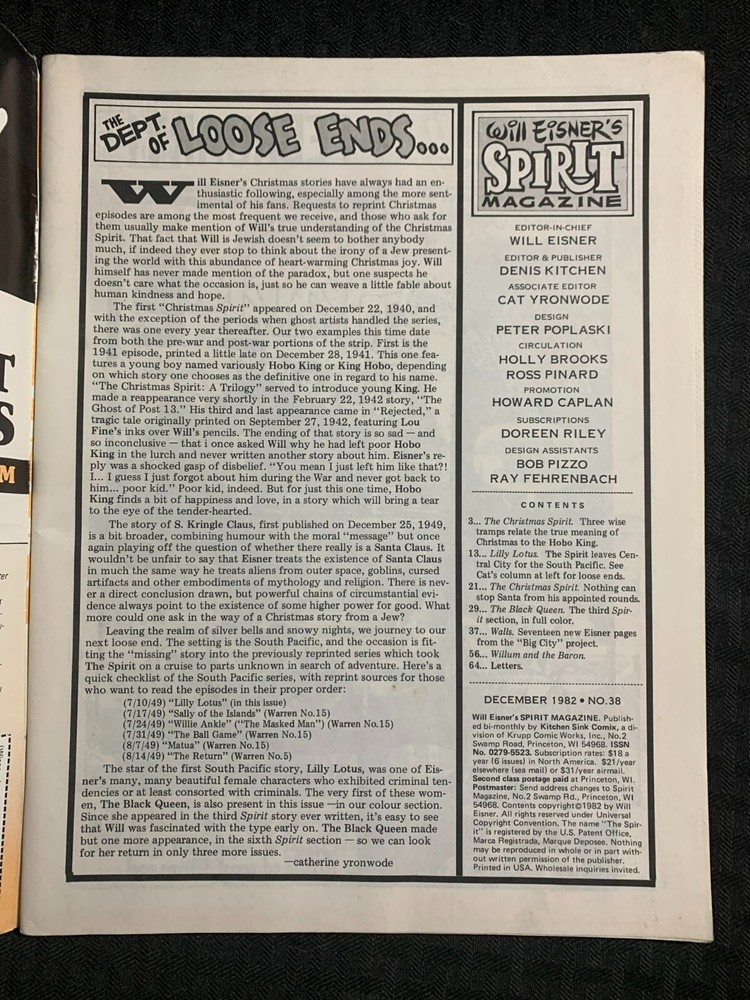 1982 SPIRIT Magazine #38 VG+ 4.5 Will Eisner / Kitchen Sink