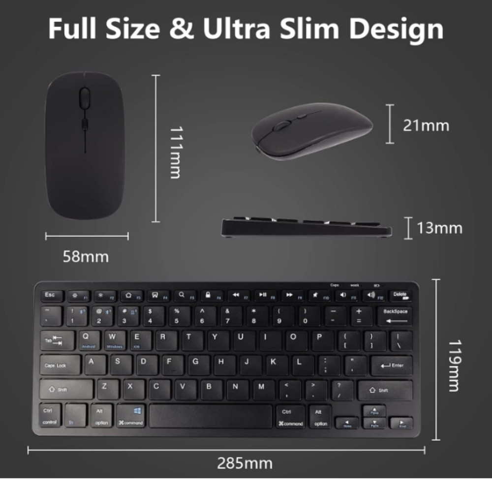 Bluetooth Keyboard and Mouse Combo, Small Wireless Computer Keyboard and Mous...