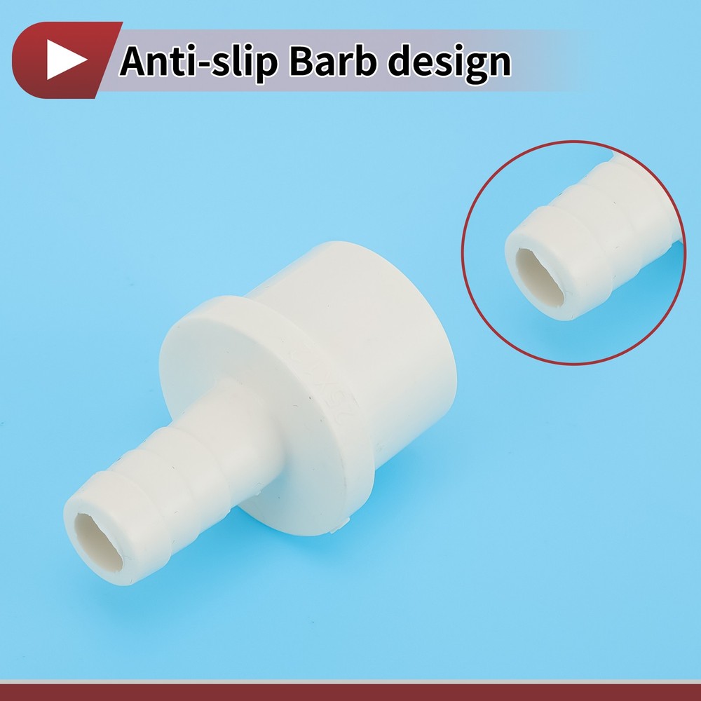 Plastic Hose Barb Fitting 1"x0.5" Straight Through Pipe Connector White 5 Pcs
