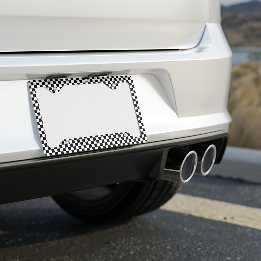 Checkered Pattern Metal License Plate Frame | Racing Grid Border