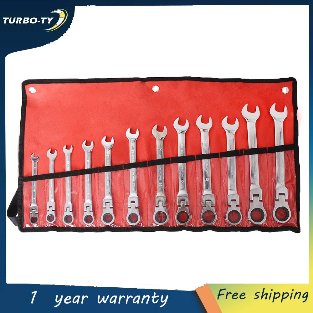 12Pcs 8‑19mm Reversible Ratchet Wrench Ratcheting Socket Spanner Nut Tools