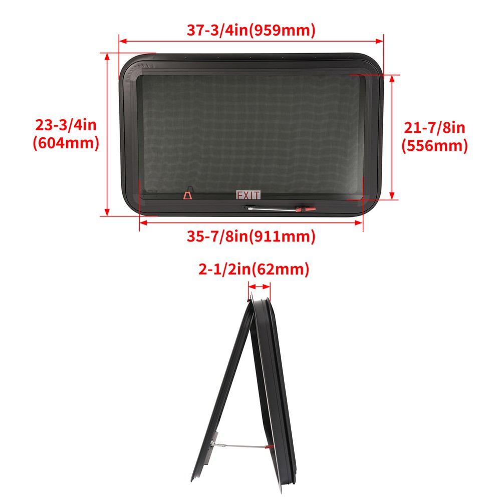 36" W x 22" H RV Exit Window For Camper Emergency Push Out Window Tempered Glass