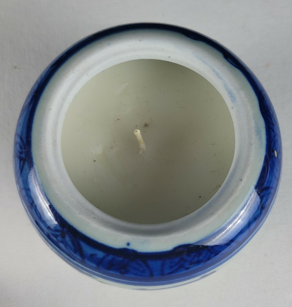 Ceramic Candle Holder - Blue Floral Scroll
