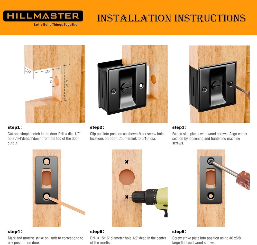 Privacy Pocket Door Lock Pull, Matte Black Hardware 1 Pack,