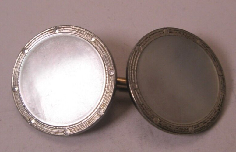 White MOP PLATED SINGLE Vintage DOUBLE SIDED Cuff Link replace lost/broken aa56