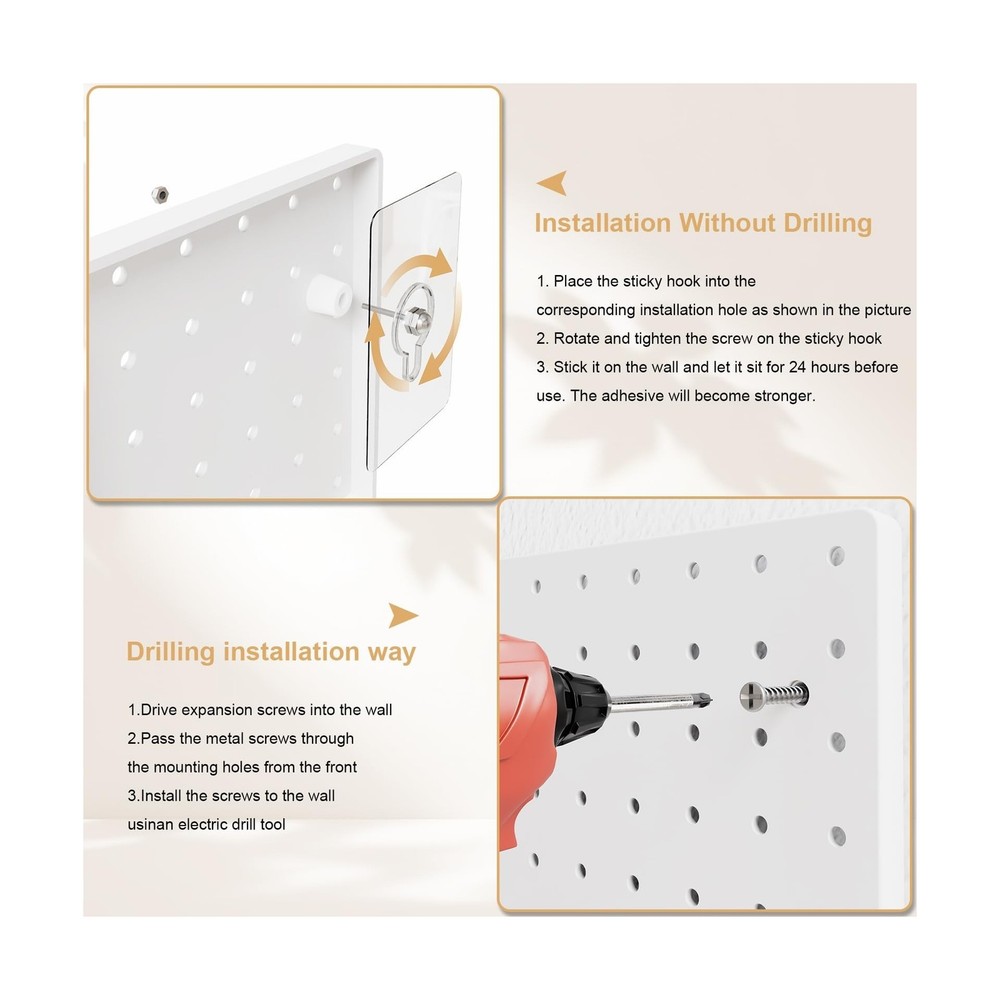 FZK Peg Board Kit, 36pcs - Includes 4 White Pegboards & Accessories, Plastic ...