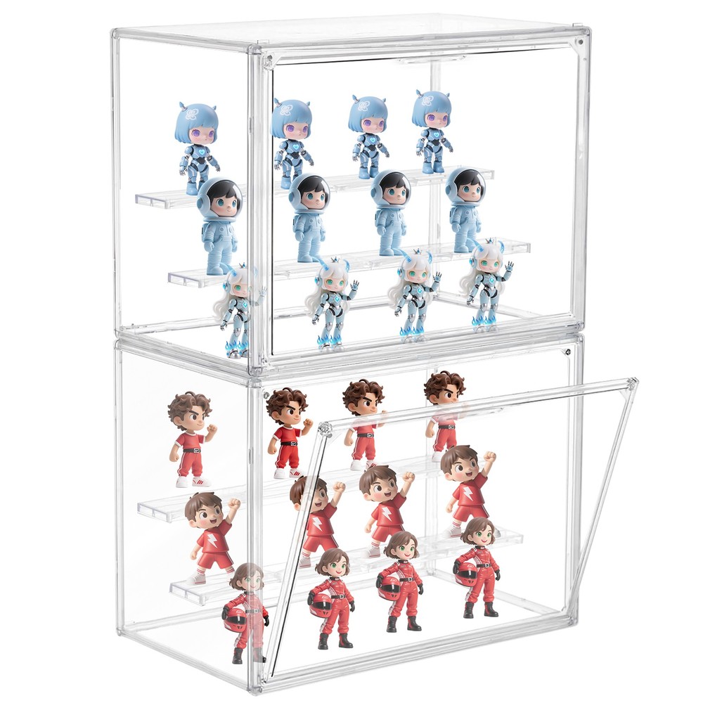 Clear Acrylic 3 Tier Figure Display Case with 2 Movable Plates Stackable Show