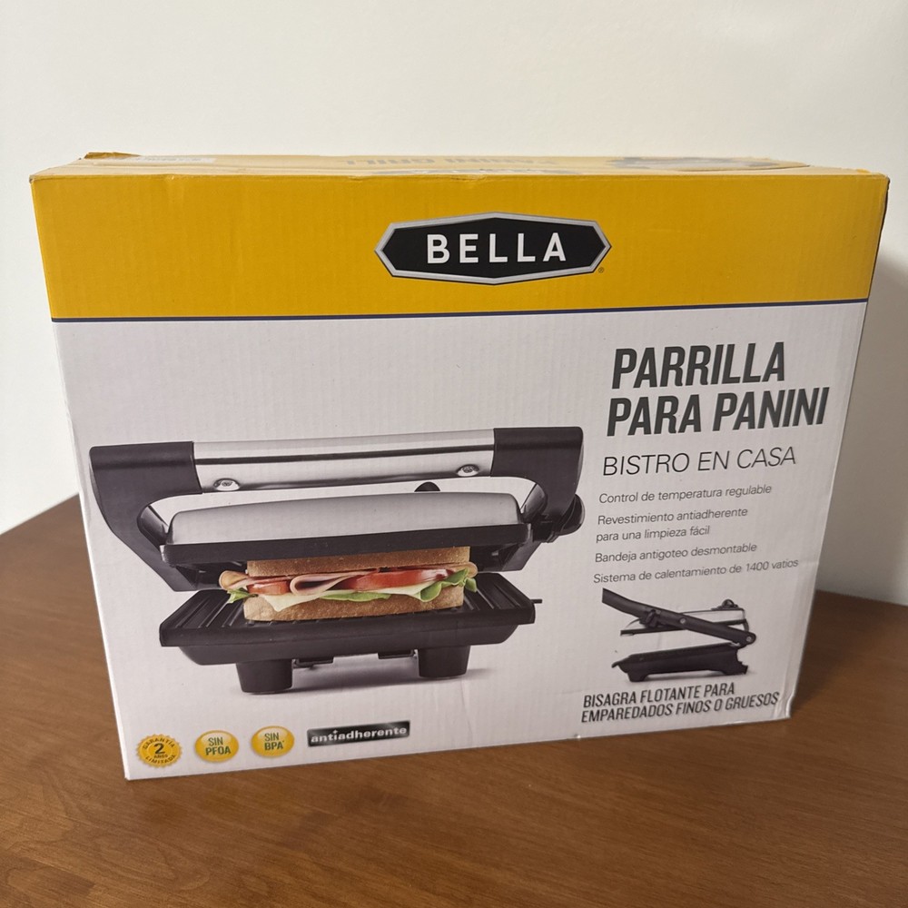 Bella Panini Grill – Adjustable Temperature - Non-Stick Plates - Floating Hinge