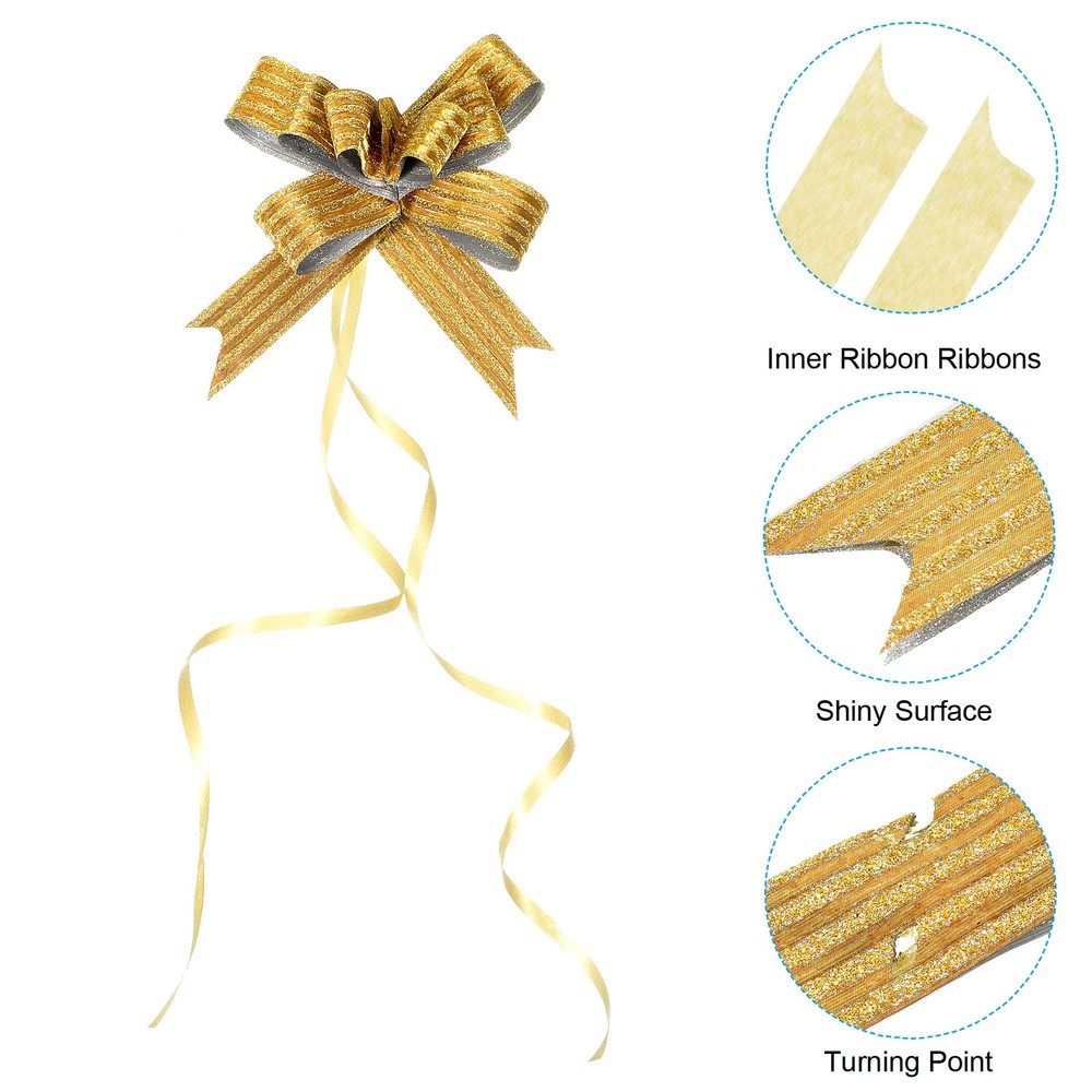 40Pcs 2" Pull Bows Present Wrapping String Bows Striped Style Ribbon Gold Tone