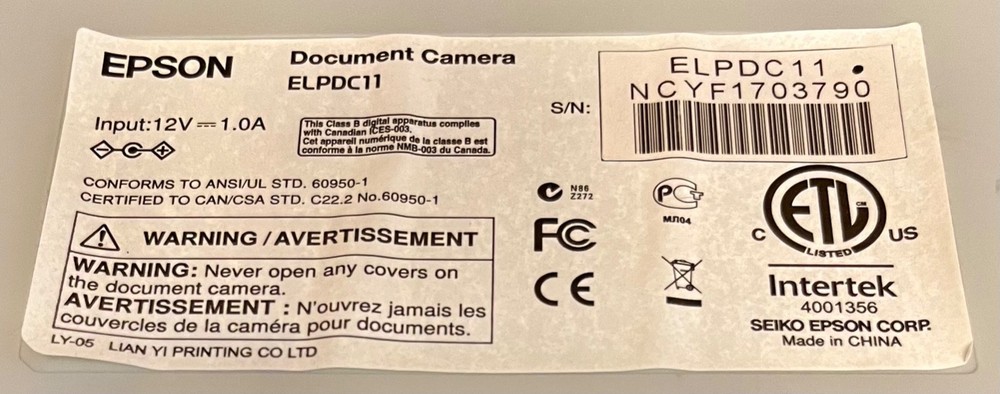 Epson ELPDC11 High Definition Interactive Document Camera Visualizer, Pre-Owned