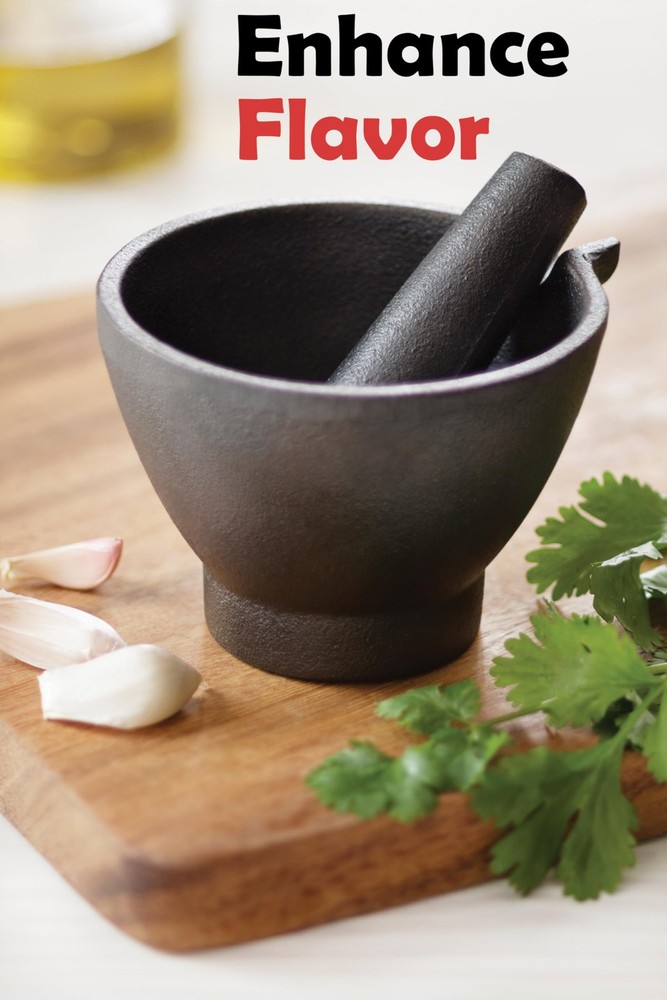 Mortar and Pestle, Cast Iron, Black